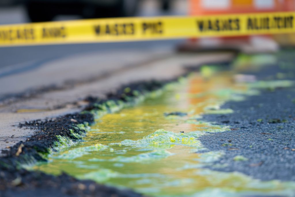 Toxic Chemical Spill Response Urban Environment Close Up Visuals Hazardous Incident Safety Precautions Environmental Awareness